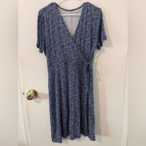 NWT Faux Wrap Midi Dress Blue Print Amazon Essentials Blue